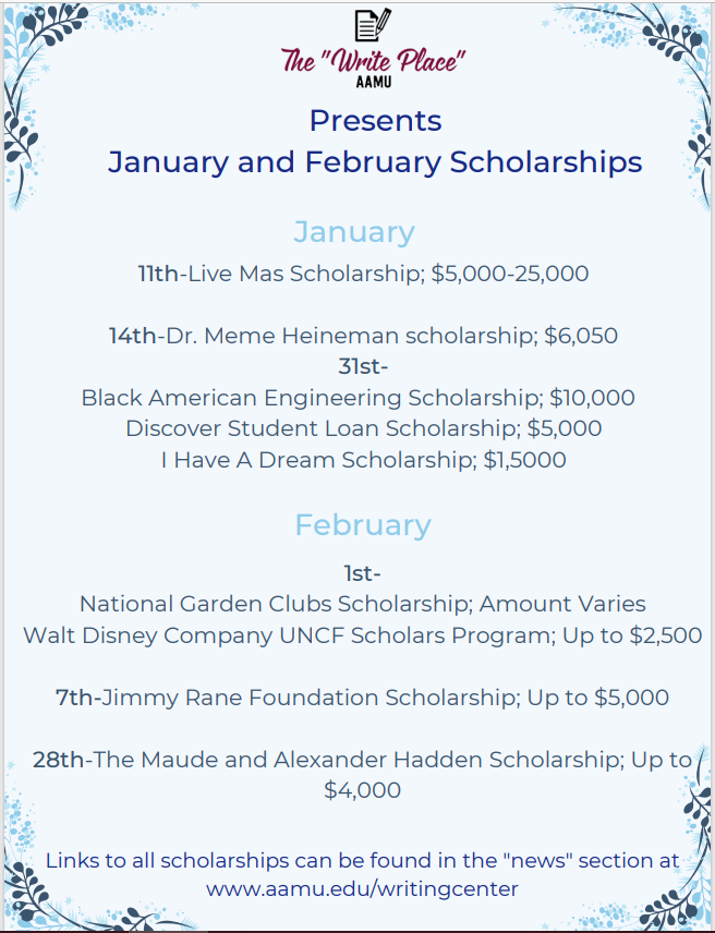 Jan/Feb Scholarships 2022 flyer