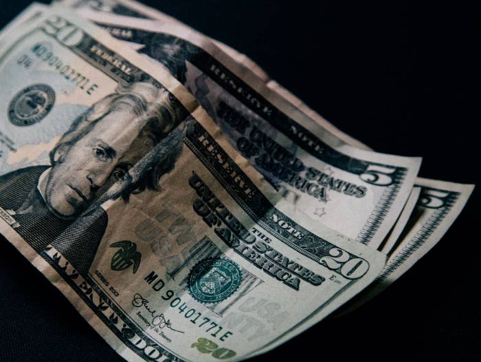 Twenty and five dollar bills