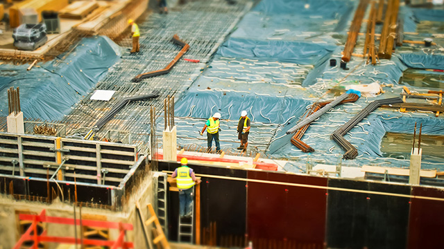 Construction site with construction workers