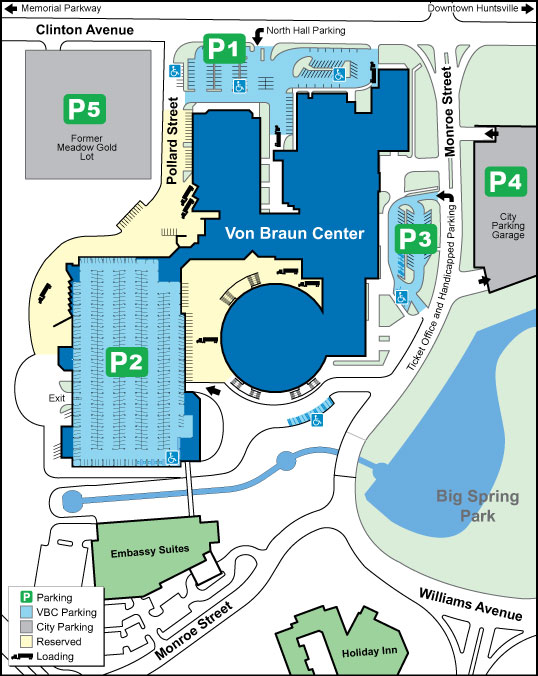 Map of parking around the VBC. A more detailed description of how to get to each parking lot is below.