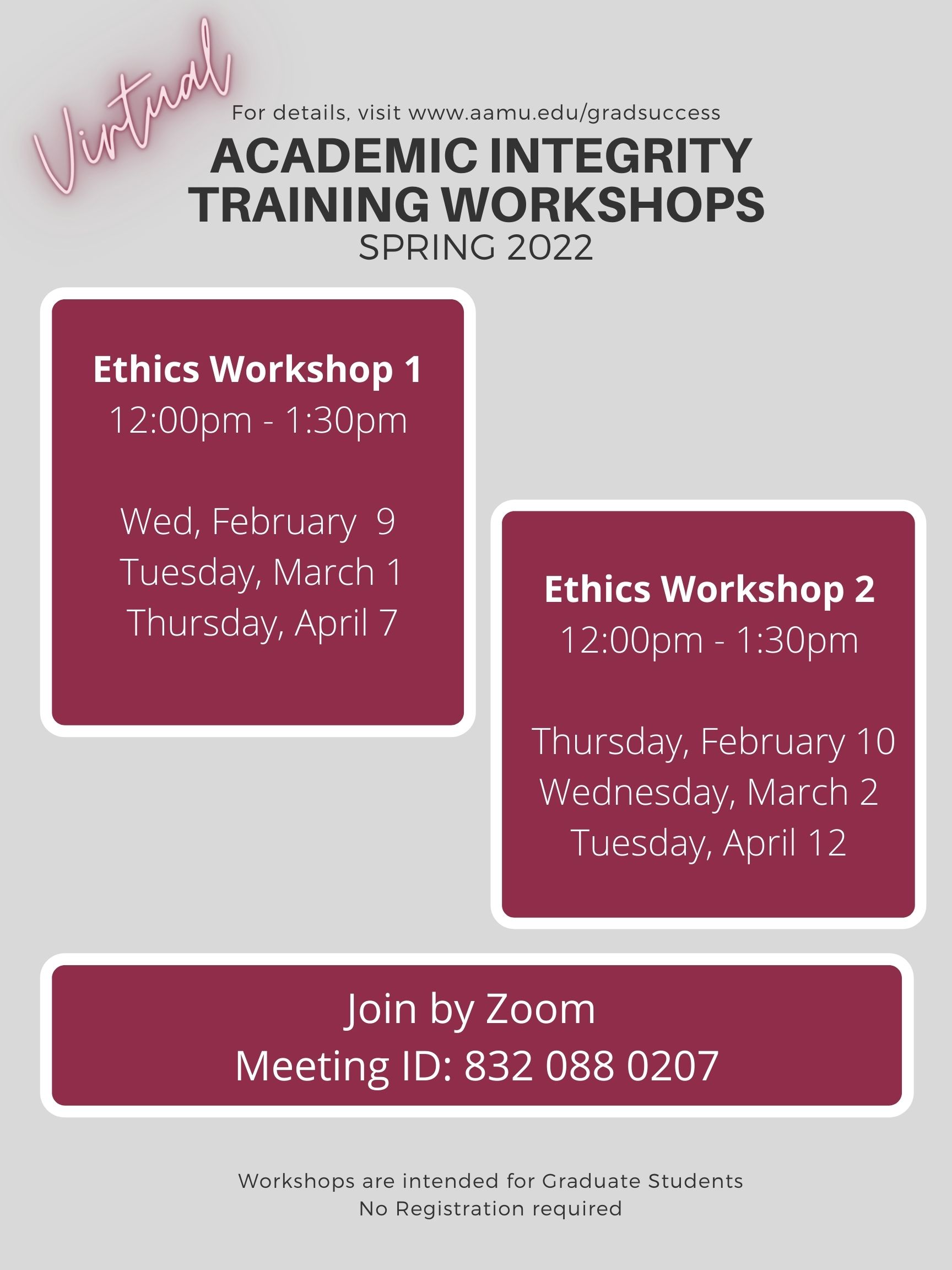 Academic Integrity Workshop Schedule