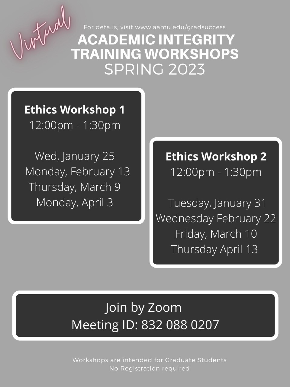 Academic Integrity Workshop Schedule