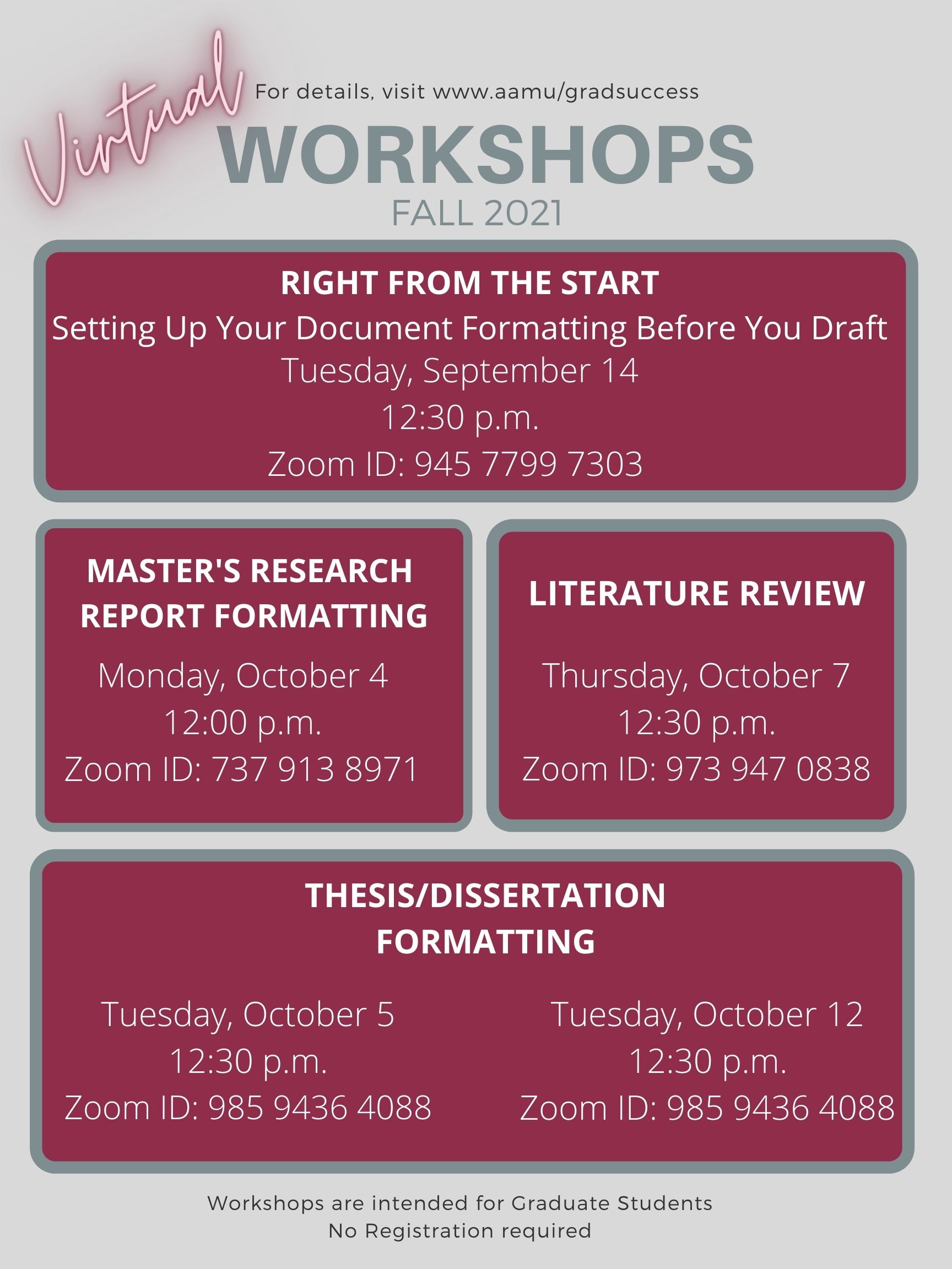 Fall 2021 Writing Workshops