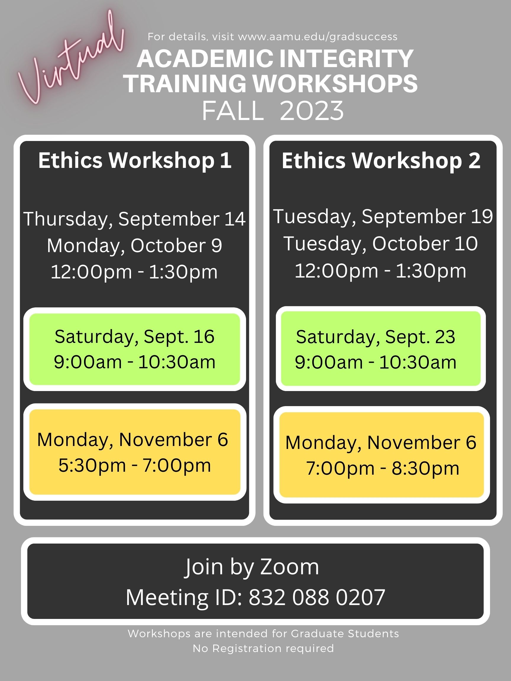 Academic Integrity Workshop Schedule