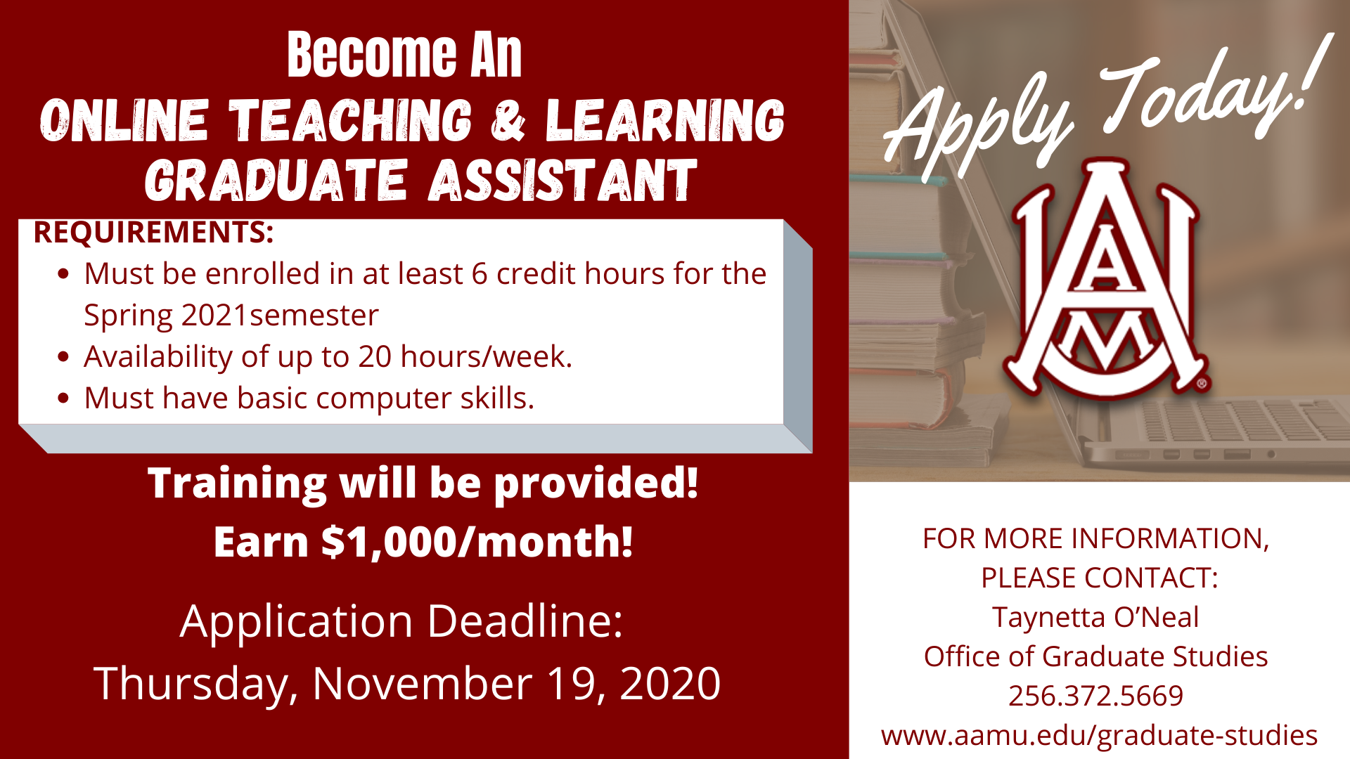 Online Teaching and Learning Graduate Assistant Opportunity