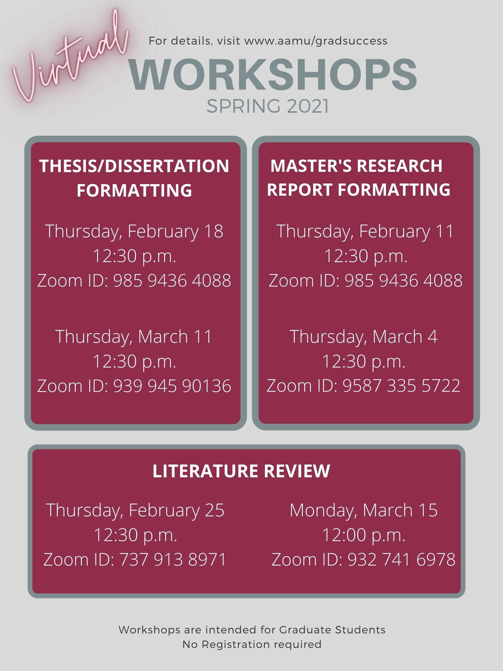 Virtual Writing Workshops Spring 2021