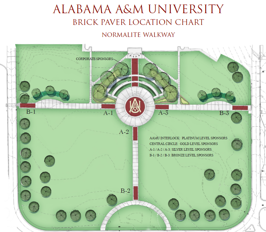 Map of AAMU Quad Brick Paver Areas