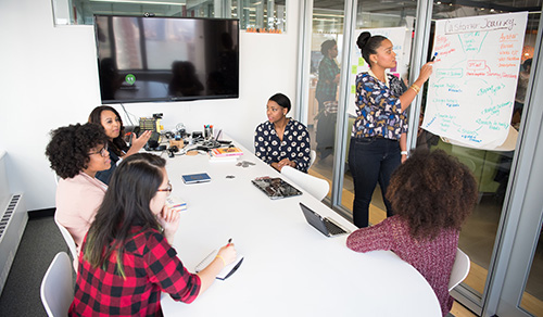 employees in a meeting